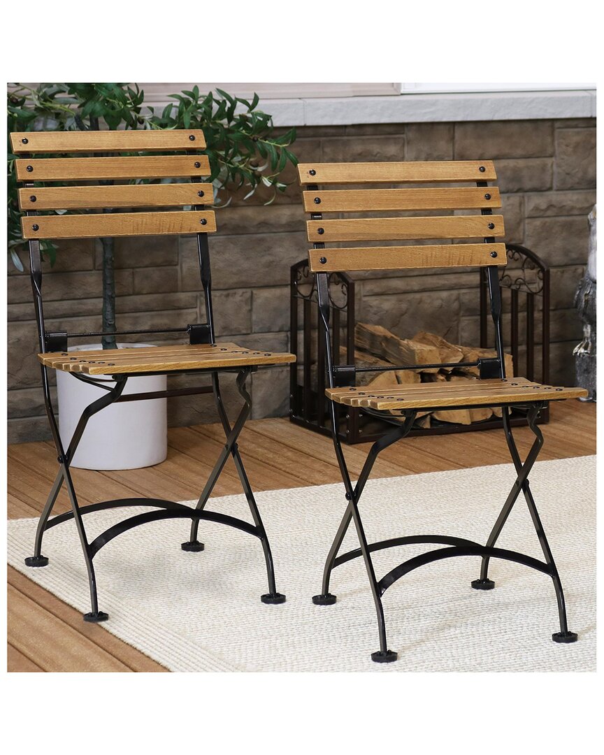 Sunnydaze European Chestnut Wooden Folding Bistro Side Chair In Brown