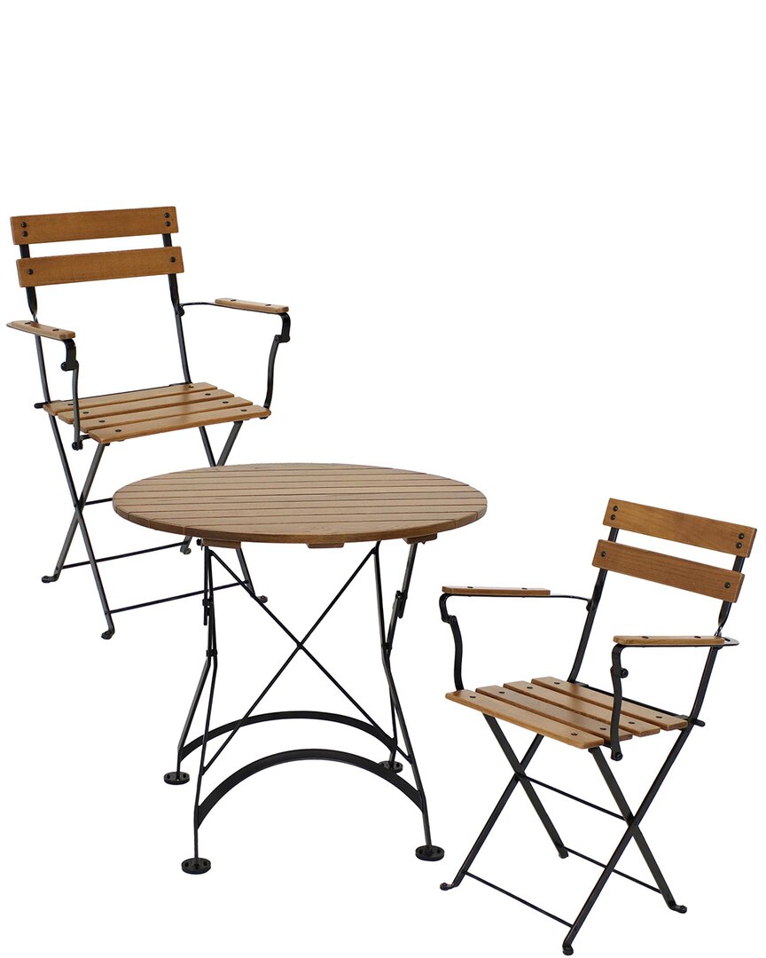 Sunnydaze Basic European Chestnut Wood 3-piece Bistro Table And Chairs Set In Brown