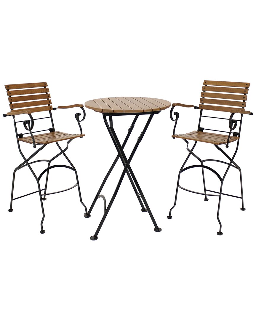 Sunnydaze Deluxe European Chestnut Wood 3-piece Folding Table And Bar Chair Set In Brown