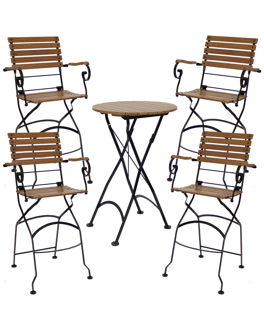 Sunnydaze Deluxe European Chestnut 5-pc Bar Height Folding Table/bar Chair Set In Brown