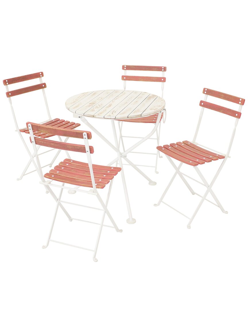 Sunnydaze Classic Cafe 5pc Chestnut Folding Table And Chair Set In Pink
