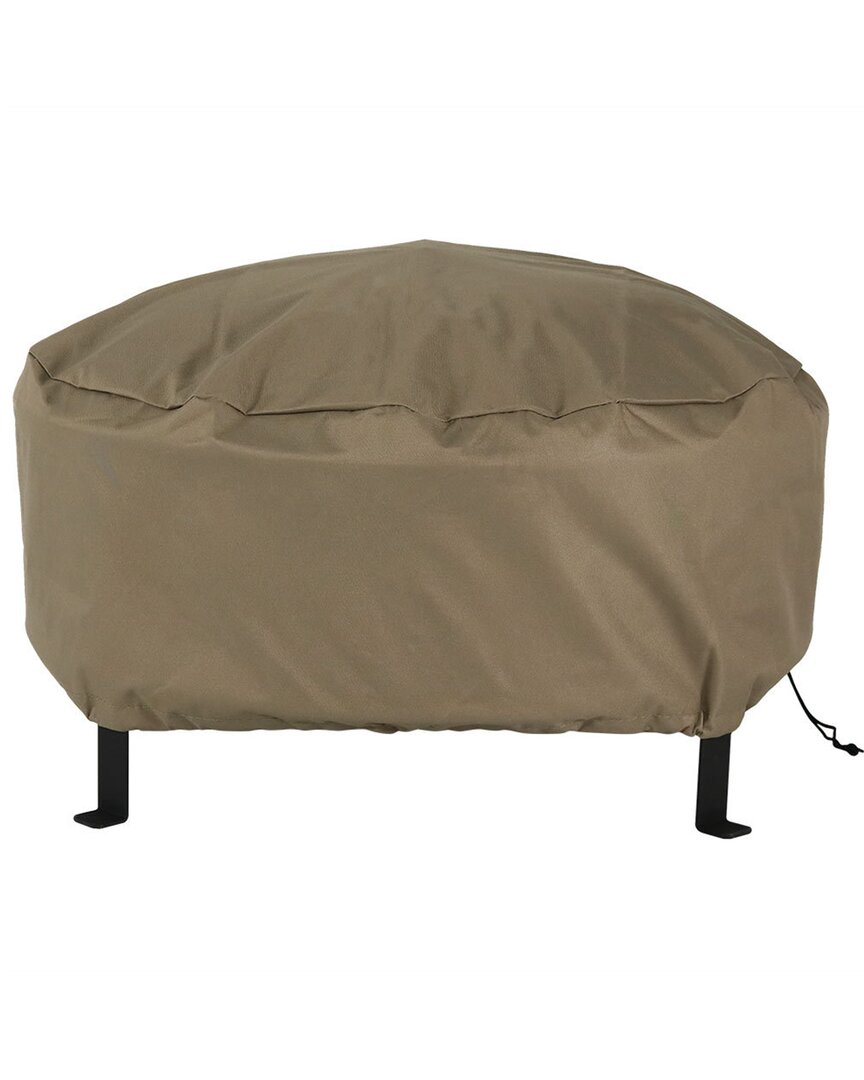 Sunnydaze Outdoor Heavy-duty Weather-resistant Pvc And 300d Polyester Round Fire Pit Cover With Drawstring Clo In Brown