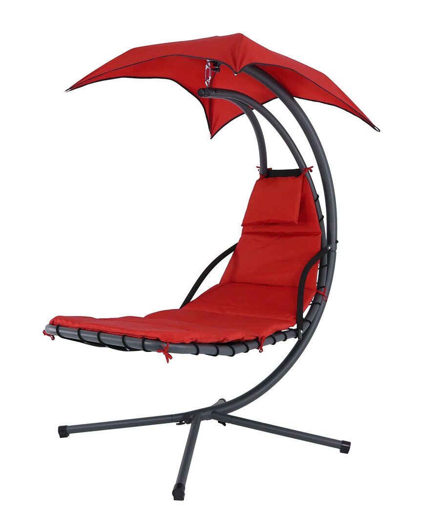 Sunnydaze Hanging Floating Chaise Lounge Swing Chair And Umbrella In Orange