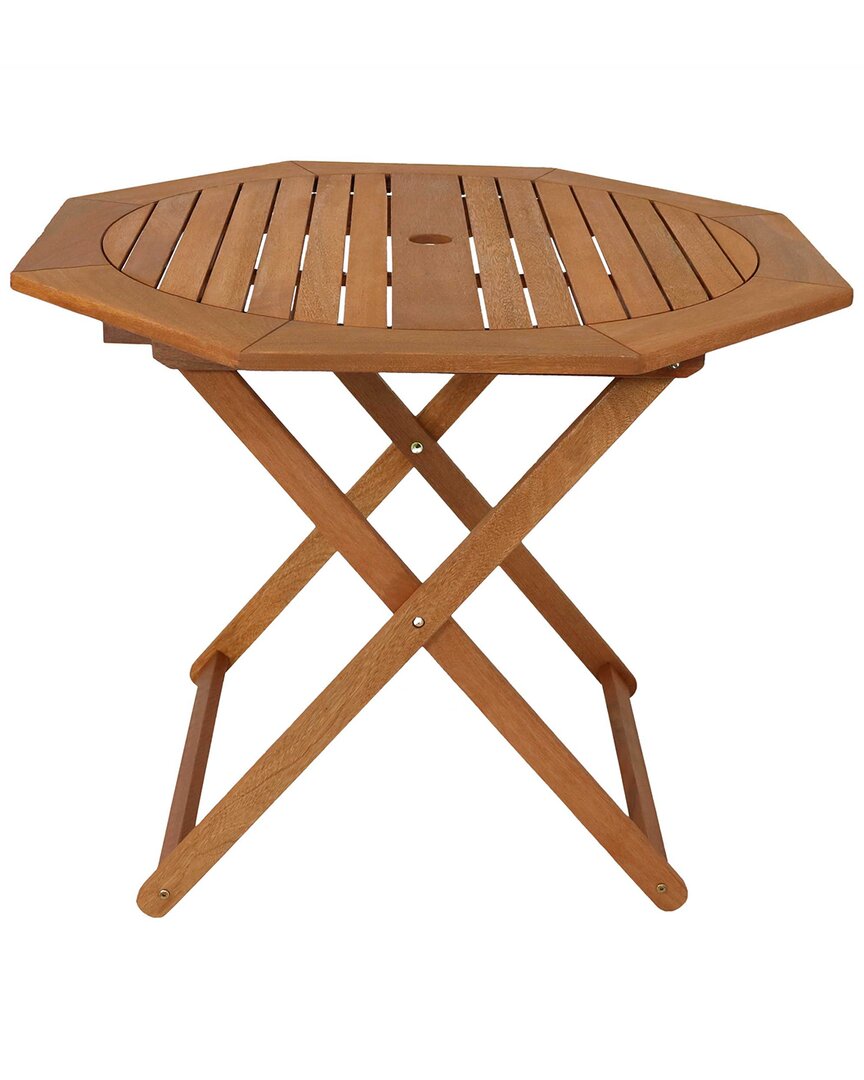Sunnydaze Meranti Wood Octagon Outdoor Folding Patio Table In Brown