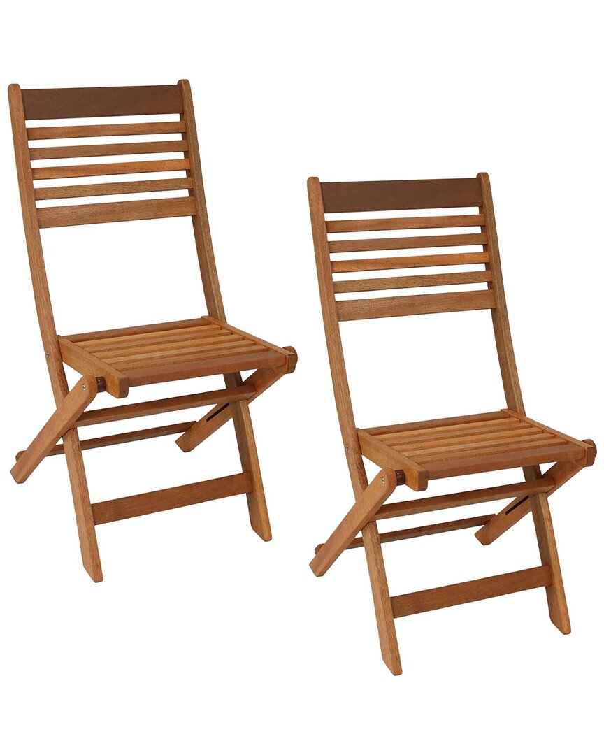 Sunnydaze Meranti Wood Outdoor Folding Patio Chairs In Brown