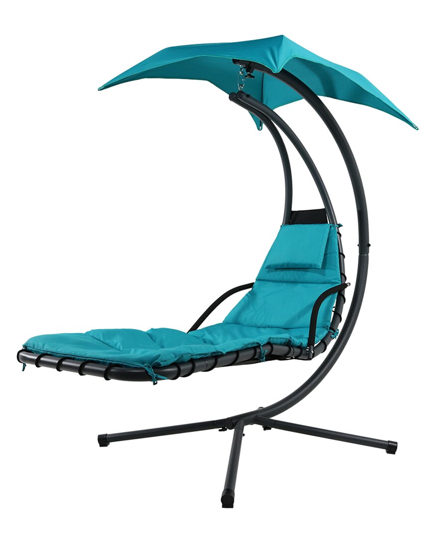 Sunnydaze Teal Hanging Floating Chaise Lounger Swing Chair With Umbrella In Blue
