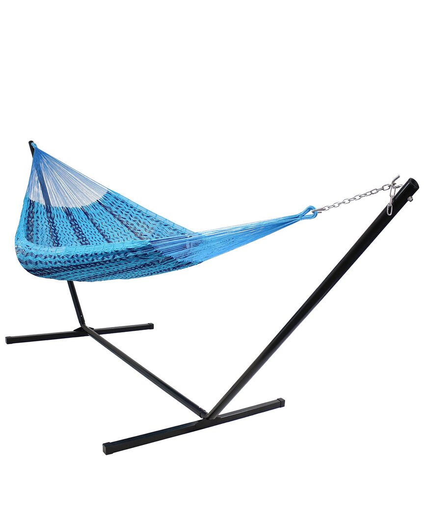 SUNNYDAZE SUNNYDAZE XXL THICK CORD MAYAN HAMMOCK WITH 15' STAND 400-LB. CAPACITY 