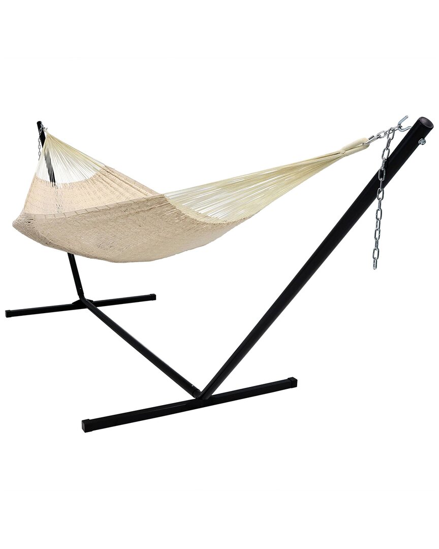 Sunnydaze Xxl Thick Cord Mayan Hammock With 15' Stand 400-lb. Capacity In Cream