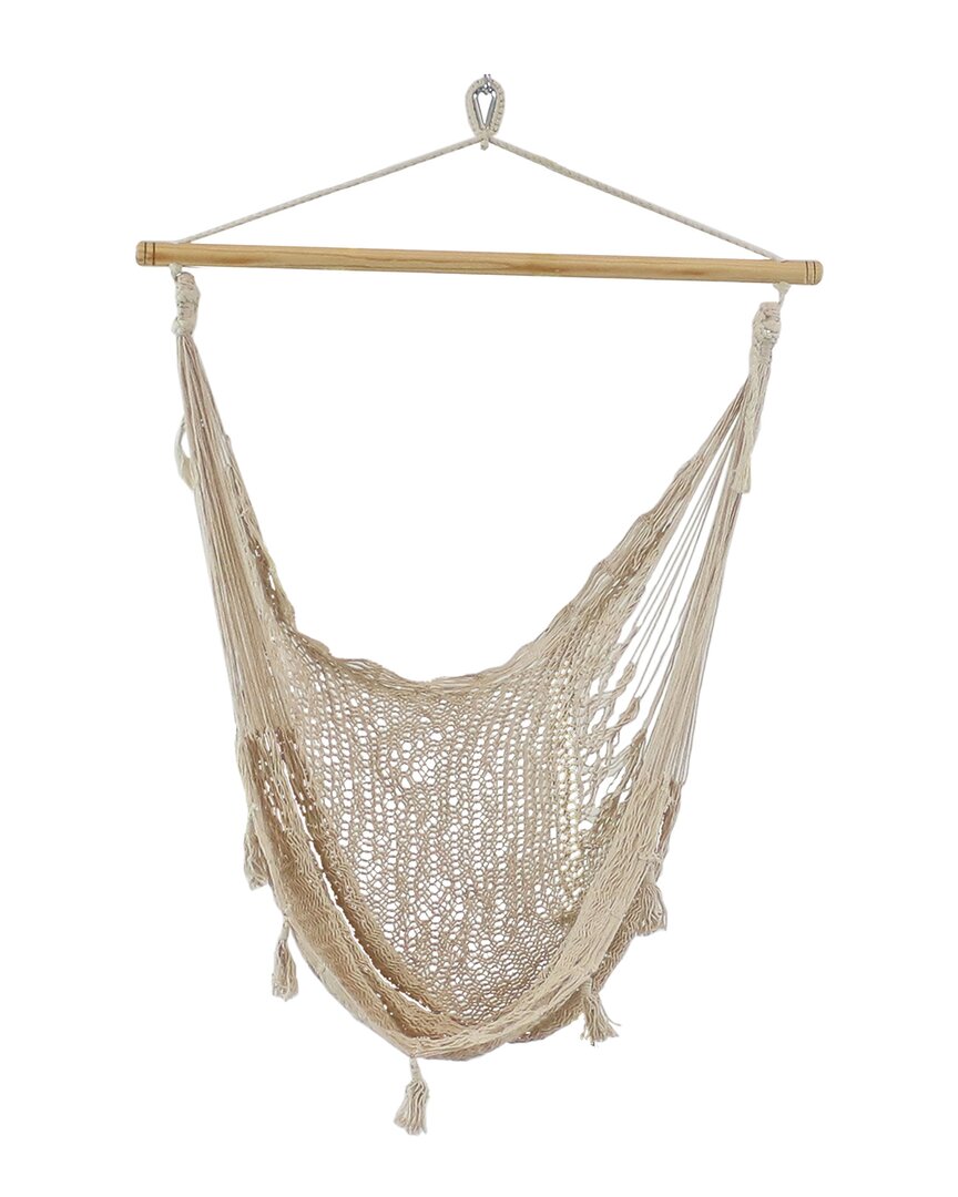 Sunnydaze Natural-color Extra-large Hanging Mayan Rope Hammock Chair Swing Seat In Cream
