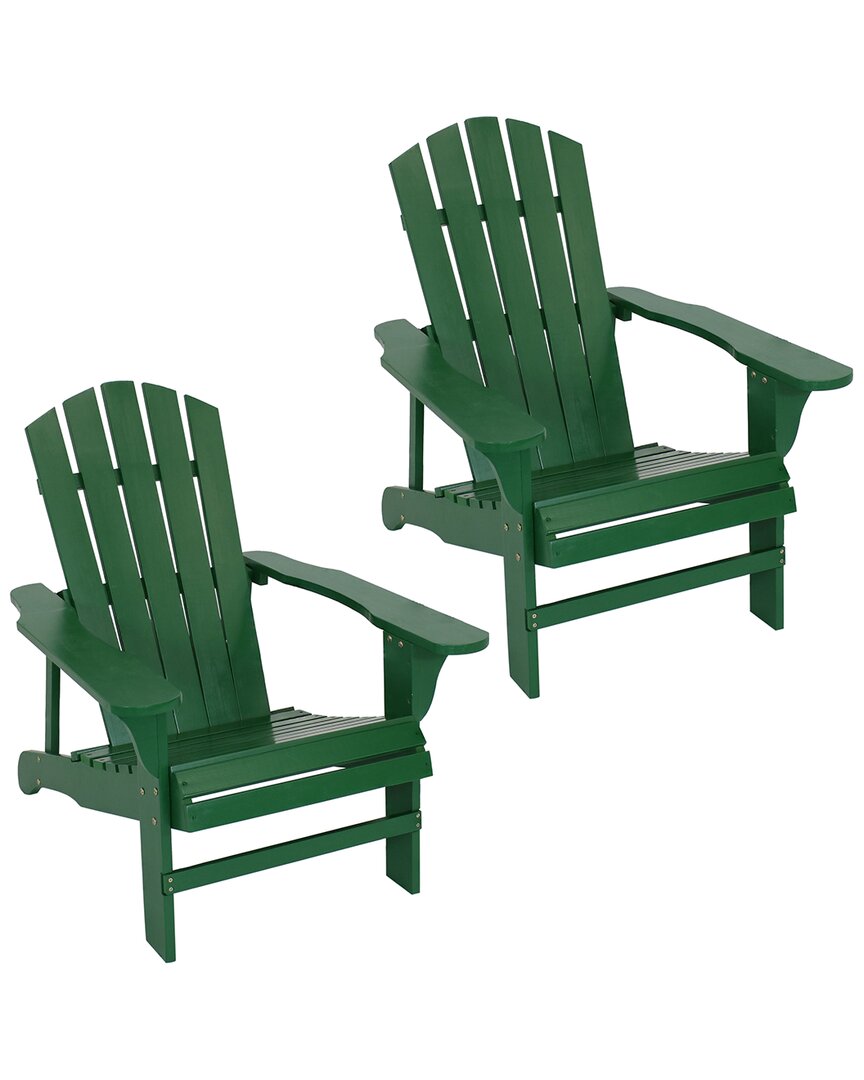Sunnydaze Coastal Bliss Wooden Adirondack Chair Set In Green