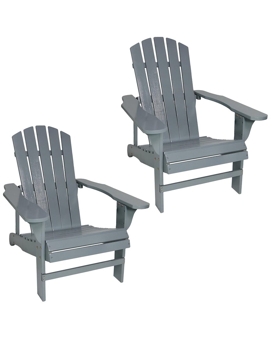 Sunnydaze Coastal Bliss Wooden Adirondack Chair Set In Grey