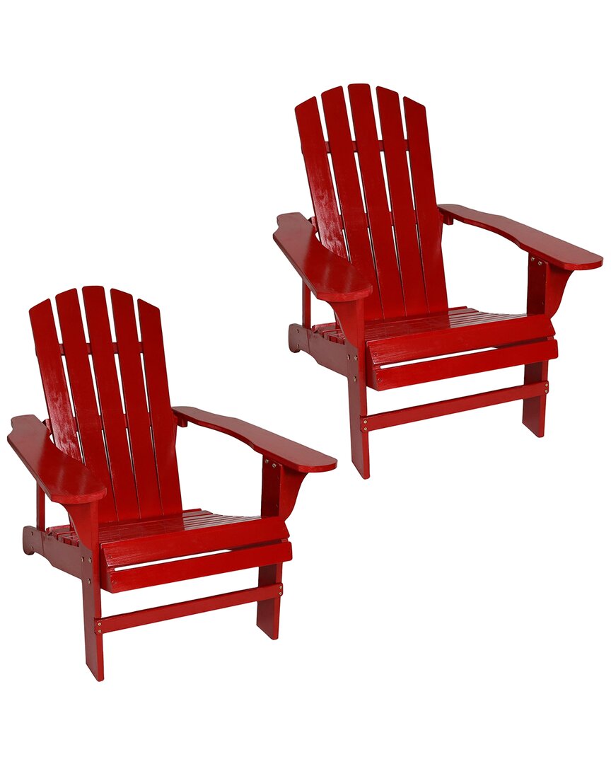 Sunnydaze Coastal Bliss Wooden Adirondack Chair Set In Red