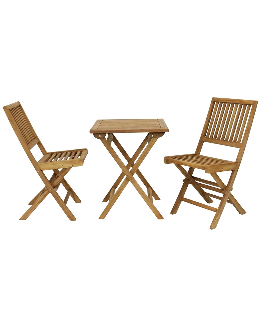 Shop Sunnydaze Nantasket 3pc Teak Folding Outdoor Bistro Set In Brown