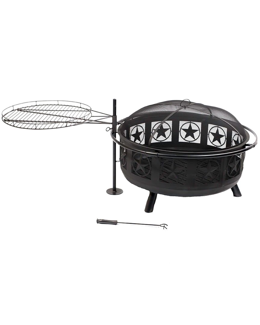 Sunnydaze 30in Fire Pit Black Steel All Star With Coo Grate And Spark Screen