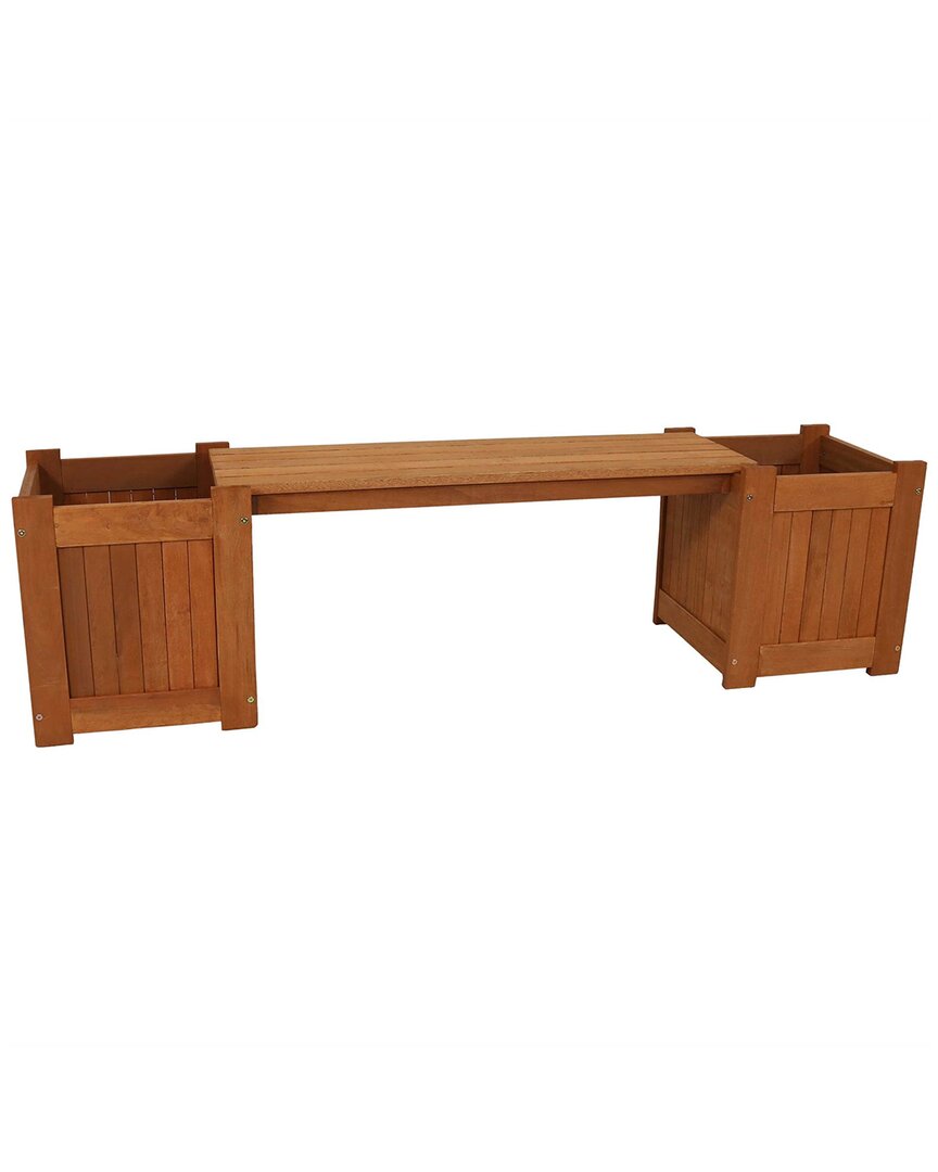 Sunnydaze Meranti Wood Outdoor Planter Box Bench With Teak Oil Finish In Brown