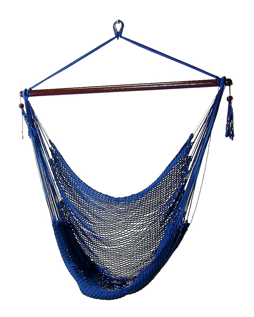 Shop Sunnydaze Extra-large Hanging Caribbean Rope Hammock Chair In Blue