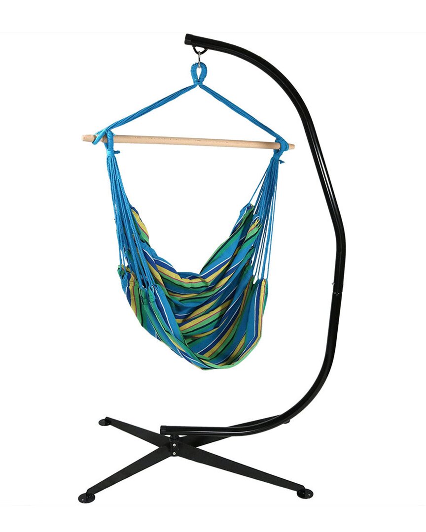 Sunnydaze Extra Large Hanging Hammock Chair Swing With C-stand In Blue