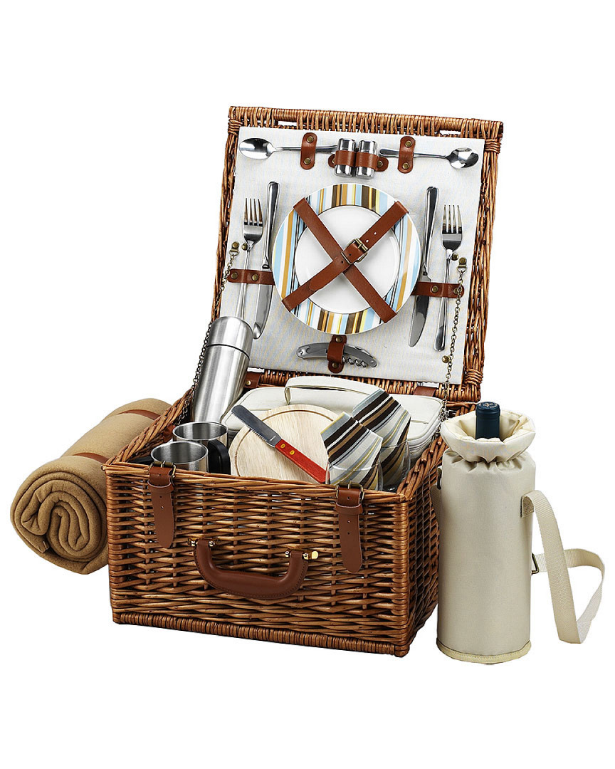 Picnic At Ascot Santa Cruz Cheshire Basket With Coffee Set & Blanket For Two In Multicolor