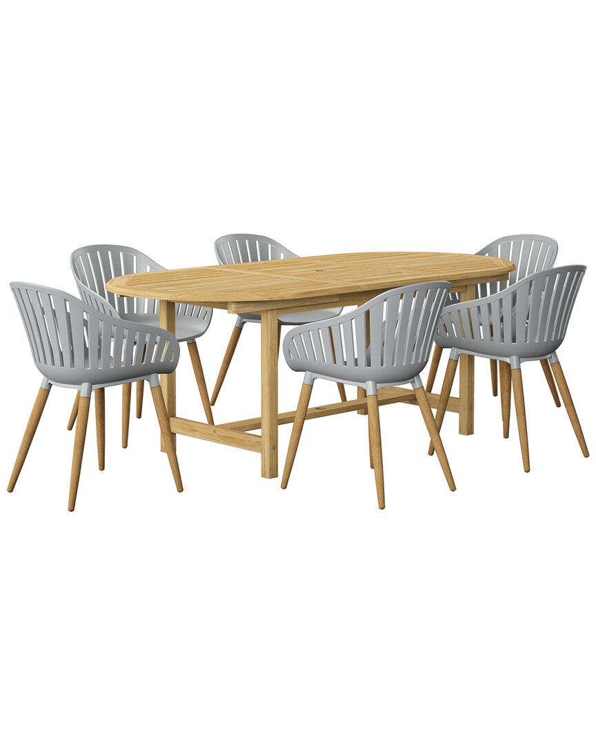Amazonia 7pc Oval Extendable Patio Dining Set In Grey