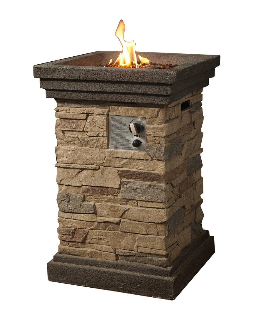Peaktop 20 Inch Outdoor Square Slate Rock Gas Fire Pit