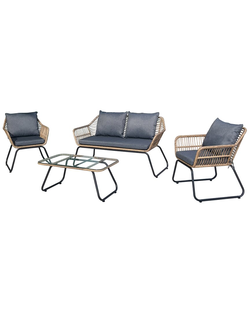 Dukap Lugano 4pc Patio Rattan Sofa Seating Set With Cushions In Natural