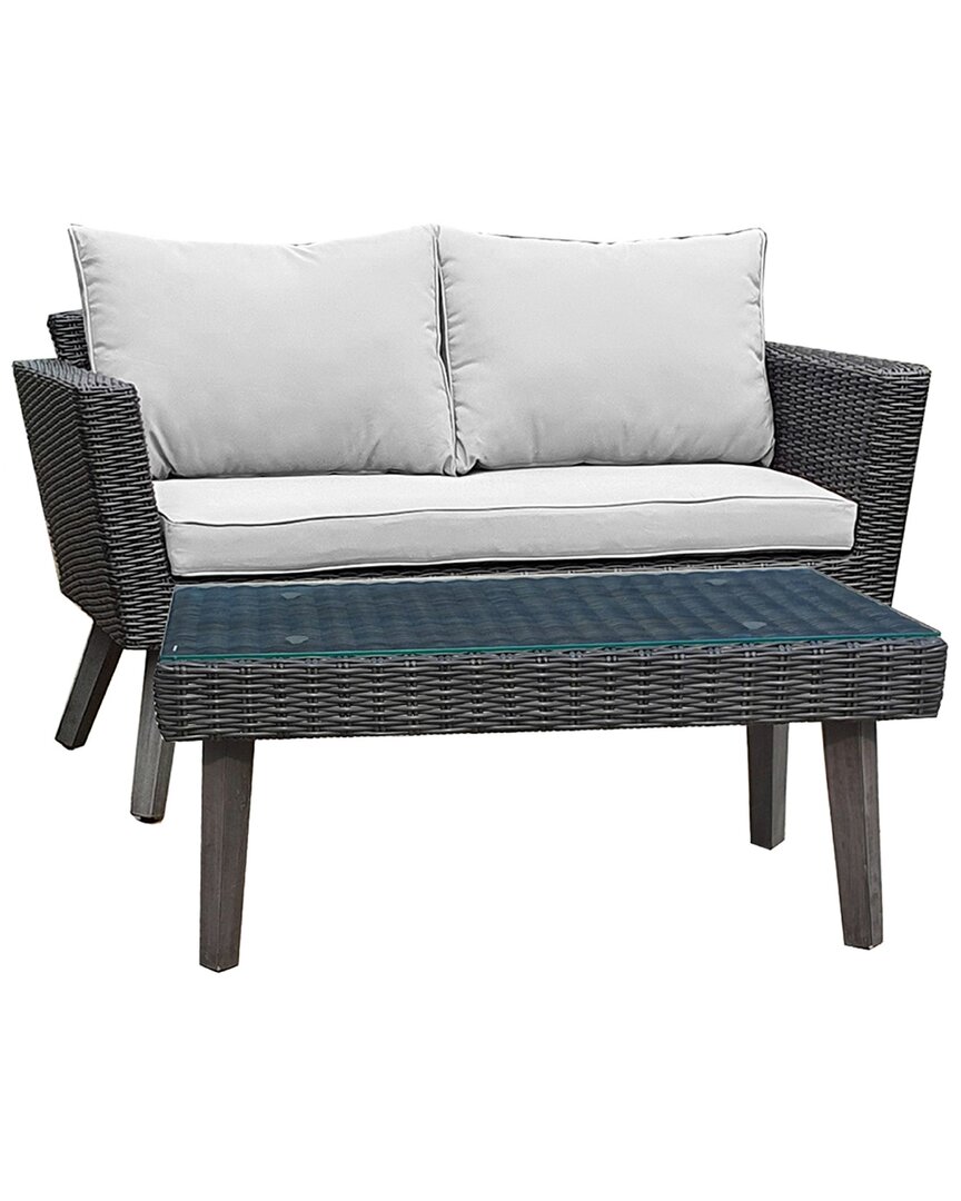 Dukap Kotka 2pc Wicker Outdoor Patio Sofa And Table Seating Set With Cushions In Grey