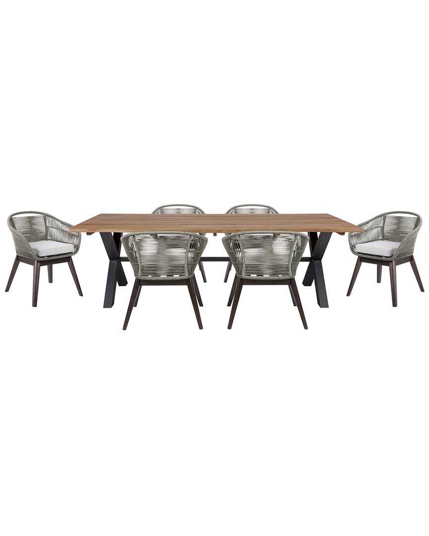 Armen Living Glendora Tutti Frutti Outdoor Patio 7pc Live Edge Dining Set