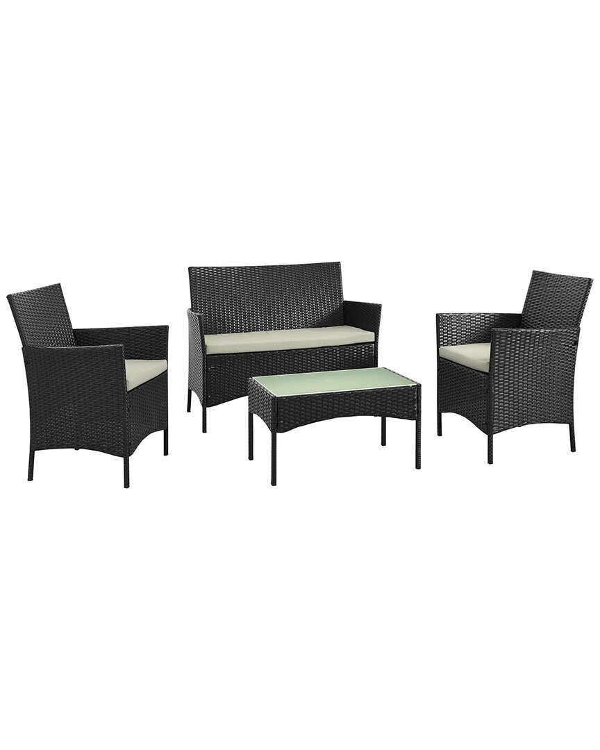 Manhattan Comfort Imperia Patio 4-person Conversation Set With Coffee Table In Black