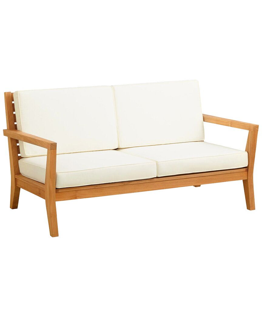 Shop Linon Cannon Teak Outdoor 2-seat Sofa With Cushions