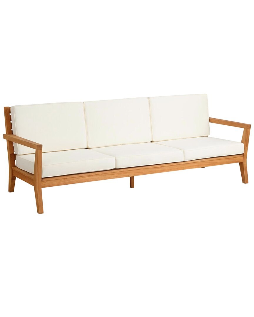 Shop Linon Cannon Teak Outdoor 3-seat Sofa With Cushions