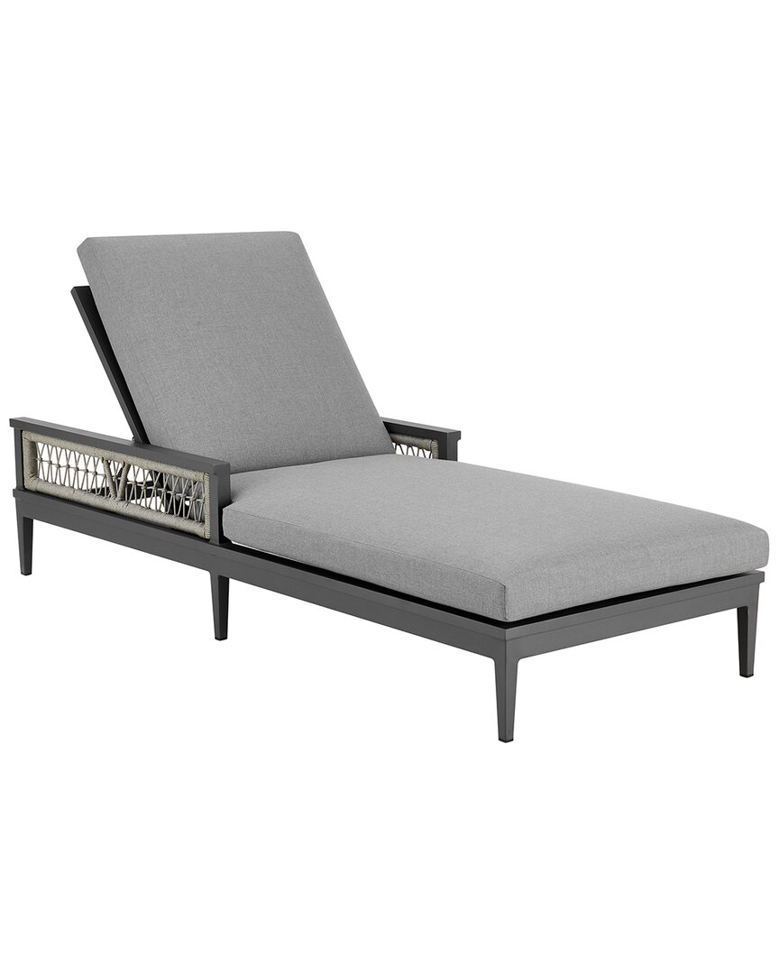 Armen Living Zella Outdoor Patio Chaise Lounge Chair In Grey