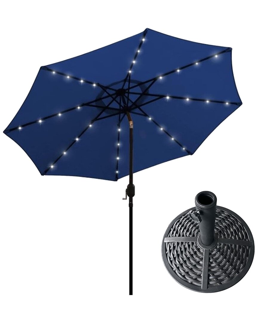 Shop Hiland Az Patio Heaters Solar Market Umbrella With Led Lights In Blue