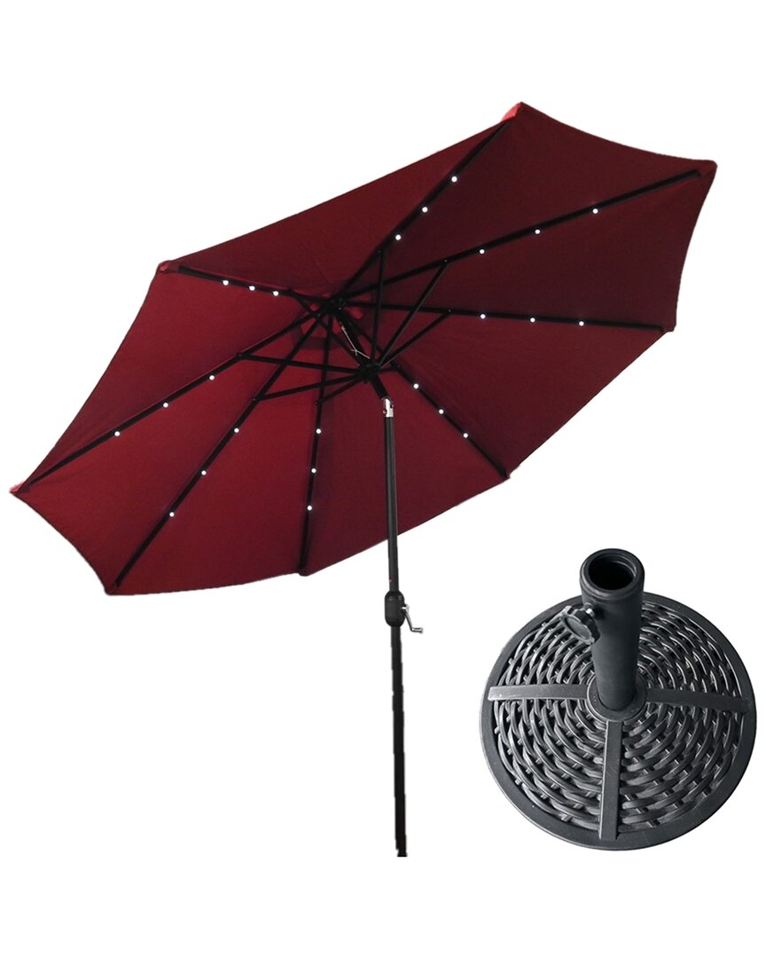 Shop Hiland Az Patio Heaters Solar Market Umbrella With Led Lights In Red