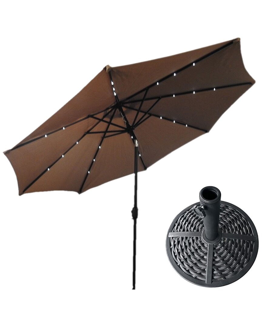 Shop Hiland Az Patio Heaters Solar Market Umbrella With Led Lights In Brown