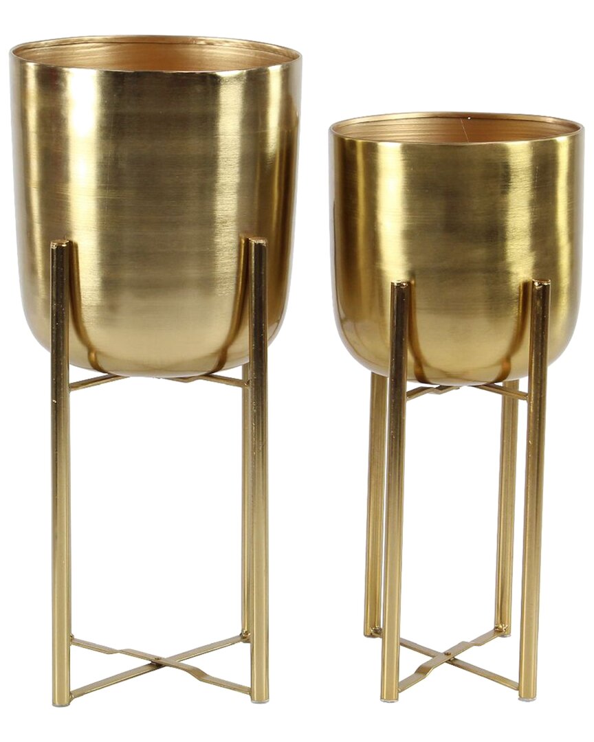Cosmoliving By Cosmopolitan Set Of 2 Gold Planters With Stands
