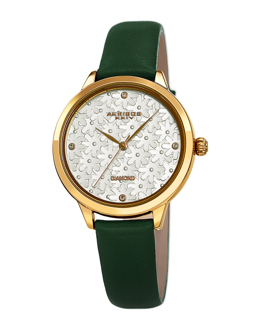 Akribos Xxiv Women's Leather Diamond Watch