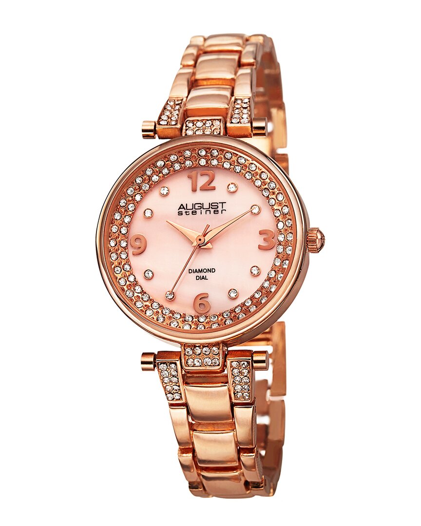 August Steiner Diamond Pink Mother Of Pearl Dial Ladies Watch As8137rg In Gold Tone / Mother Of Pearl / Pink / Rose / Rose Gold Tone