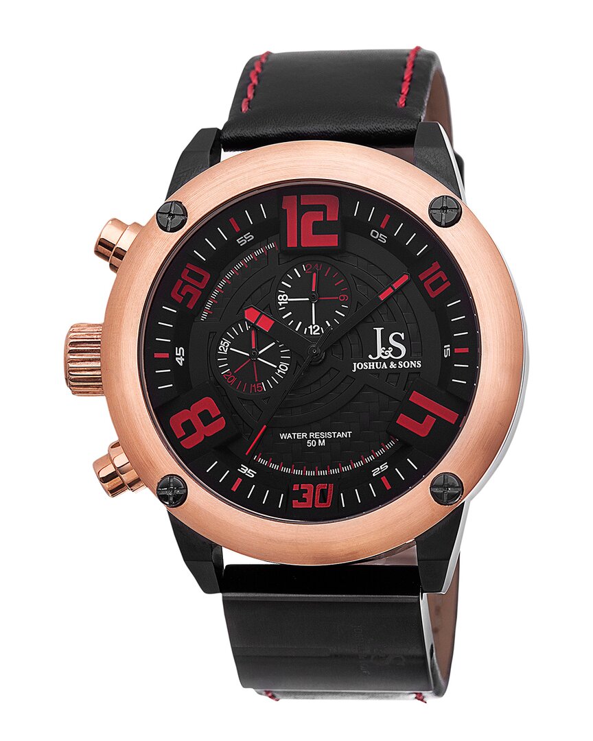 Joshua And Sons Joshua & Sons Multifunction Black Dial Black Leather Men's Watch Js70rg In Black / Rose