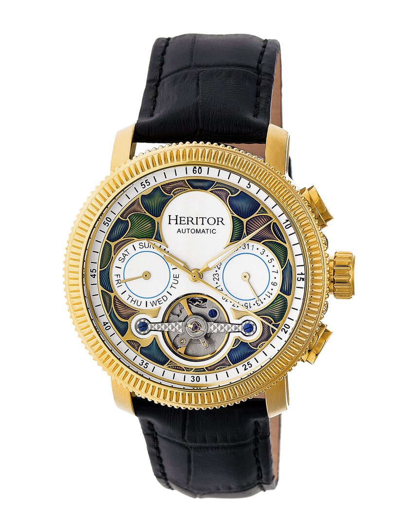 Heritor Automatic Aura Men's Semi-skeleton Leather-band Watch In White
