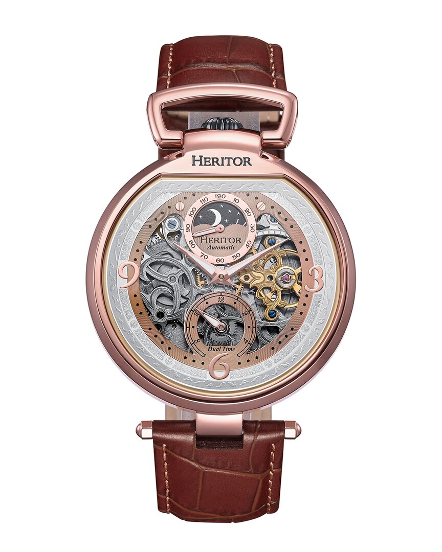 Heritor Automatic Lincoln Leather-band Skeleton Watch With Moon Phase