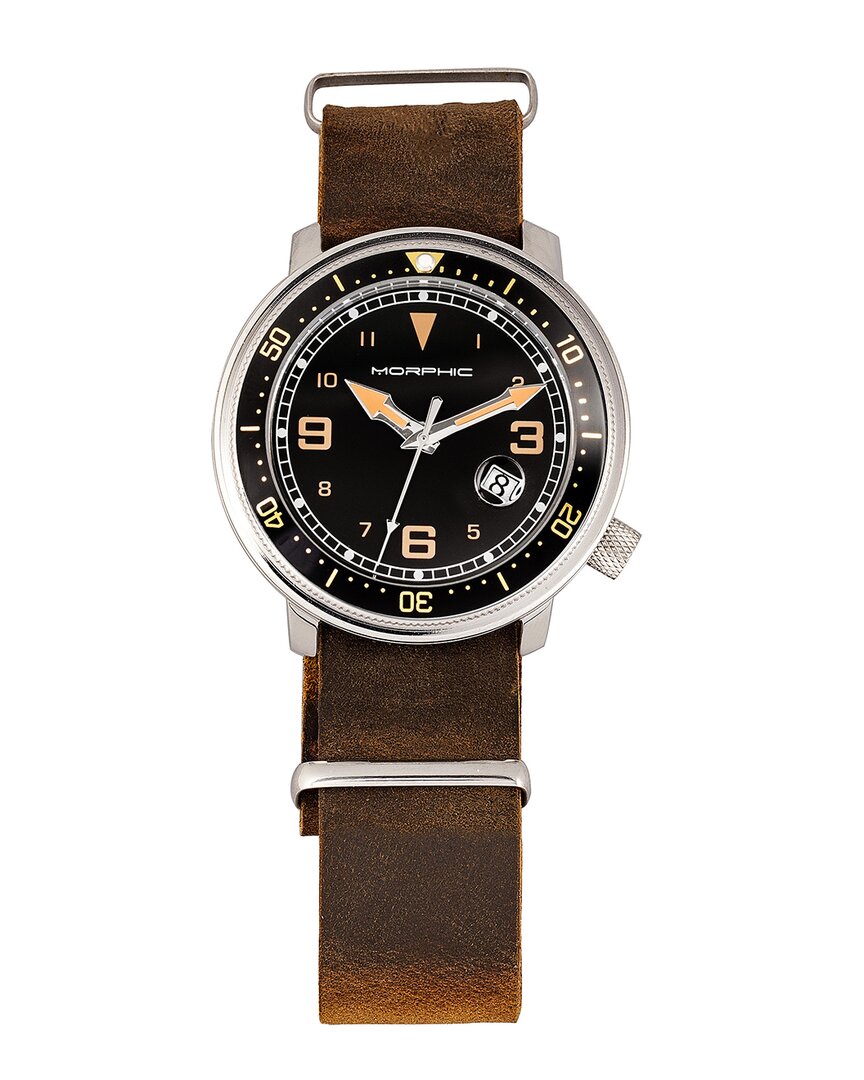 Morphic M74 Series Leather-band Watch W/magnified Date Display