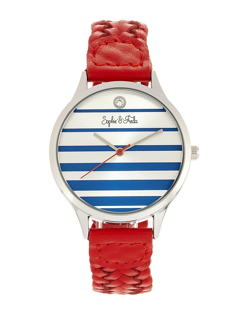 Sophie And Freda Tucson Leather-band Watch With Swarovski Crystals In Red