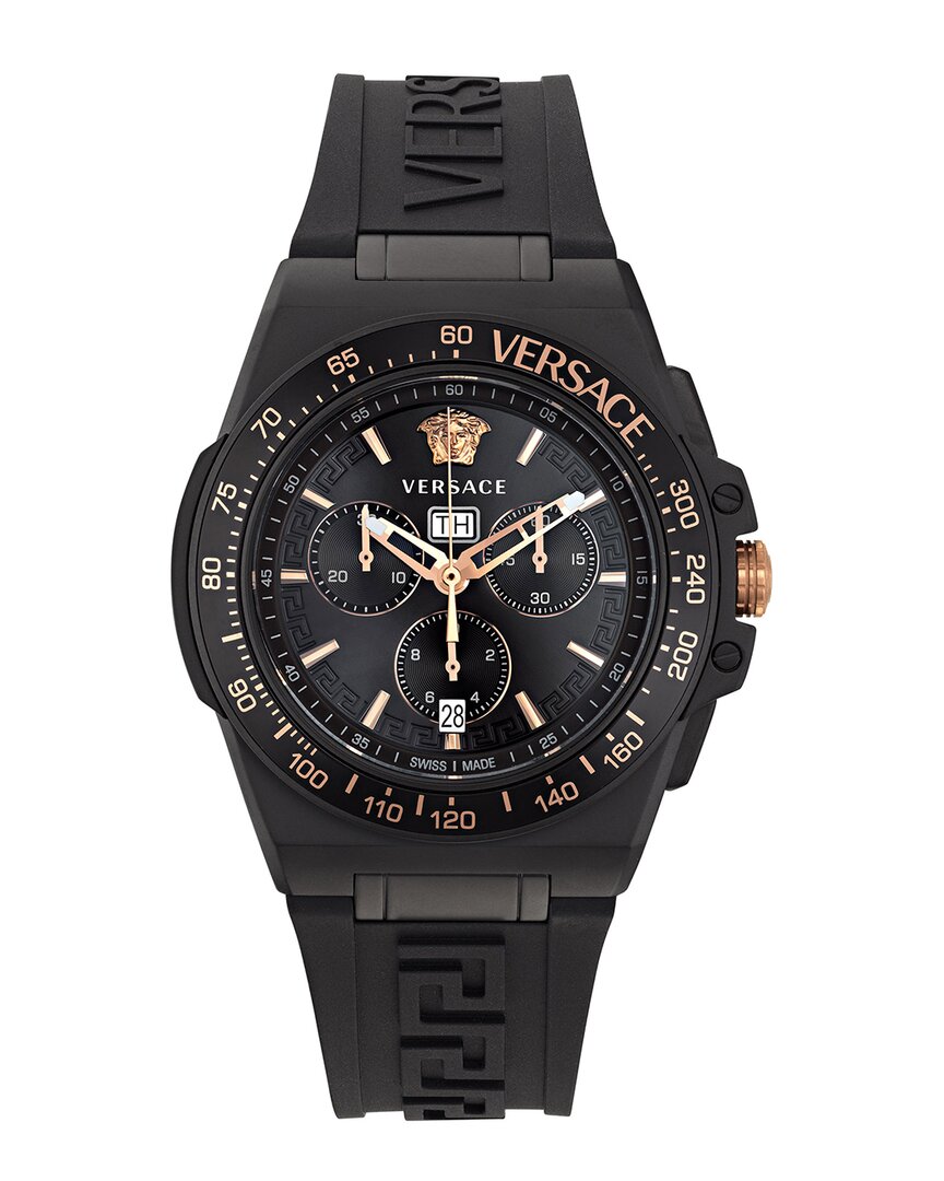 Versace Greca Extreme Chrono Silicone Watch In Black