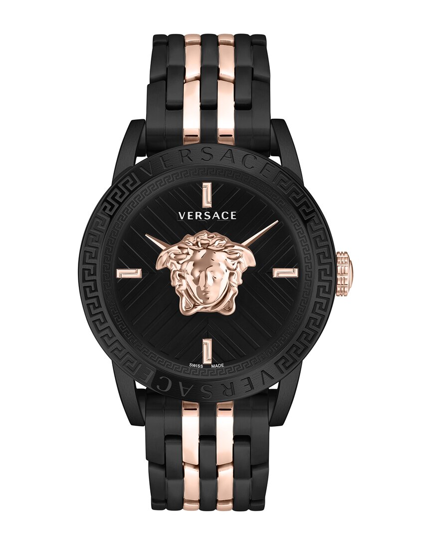 Versace Men's V-code Black & Rose Goldtone Stainless Steel Watch