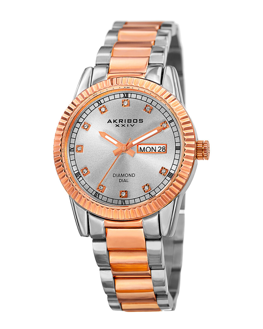 Akribos Xxiv Women's Stainless Steel Diamond Dial Watch