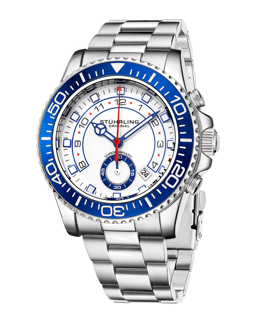Stuhrling Original Aquadiver Quartz White Dial Men's Watch M16735 In Aqua / Blue / White