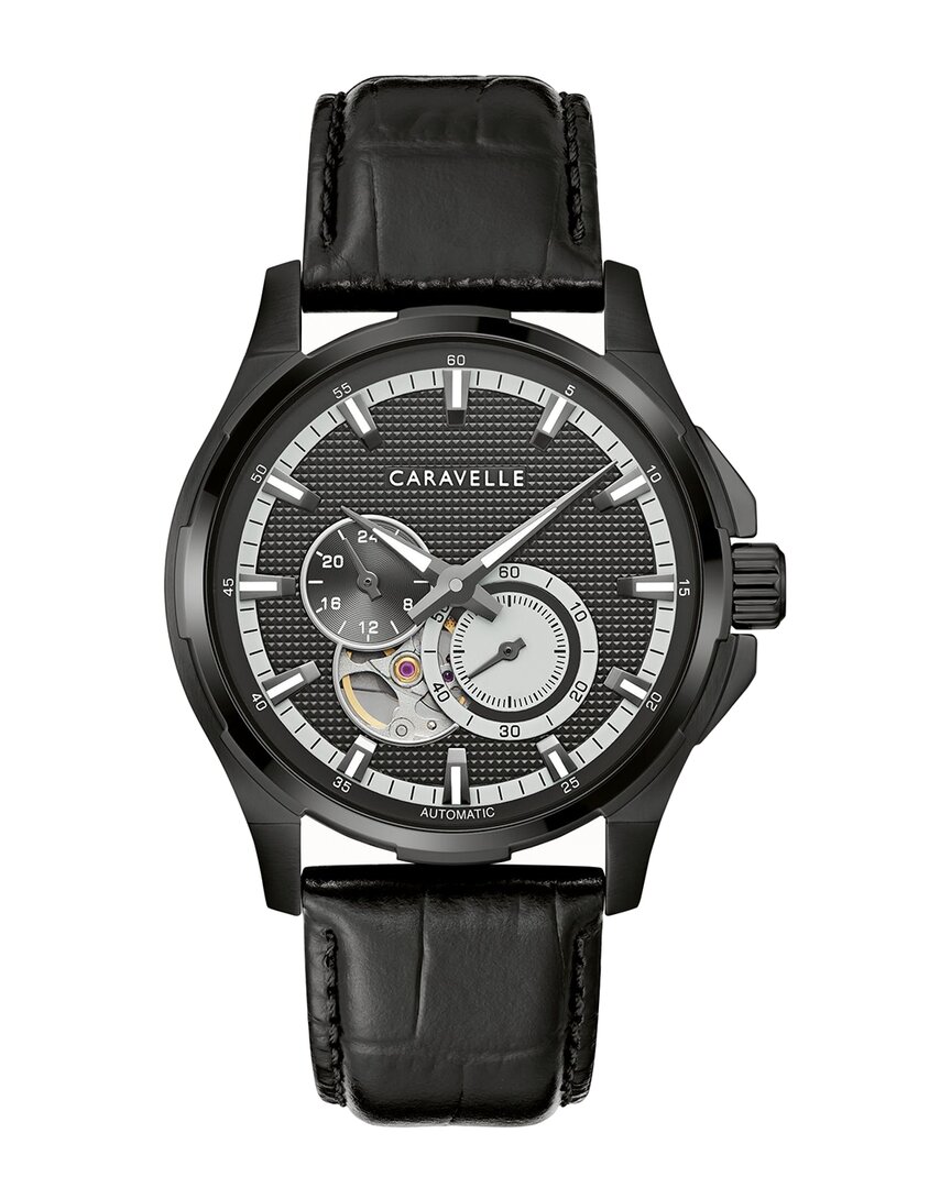 Caravelle Men's Automatic Black Leather Strap Watch 42mm