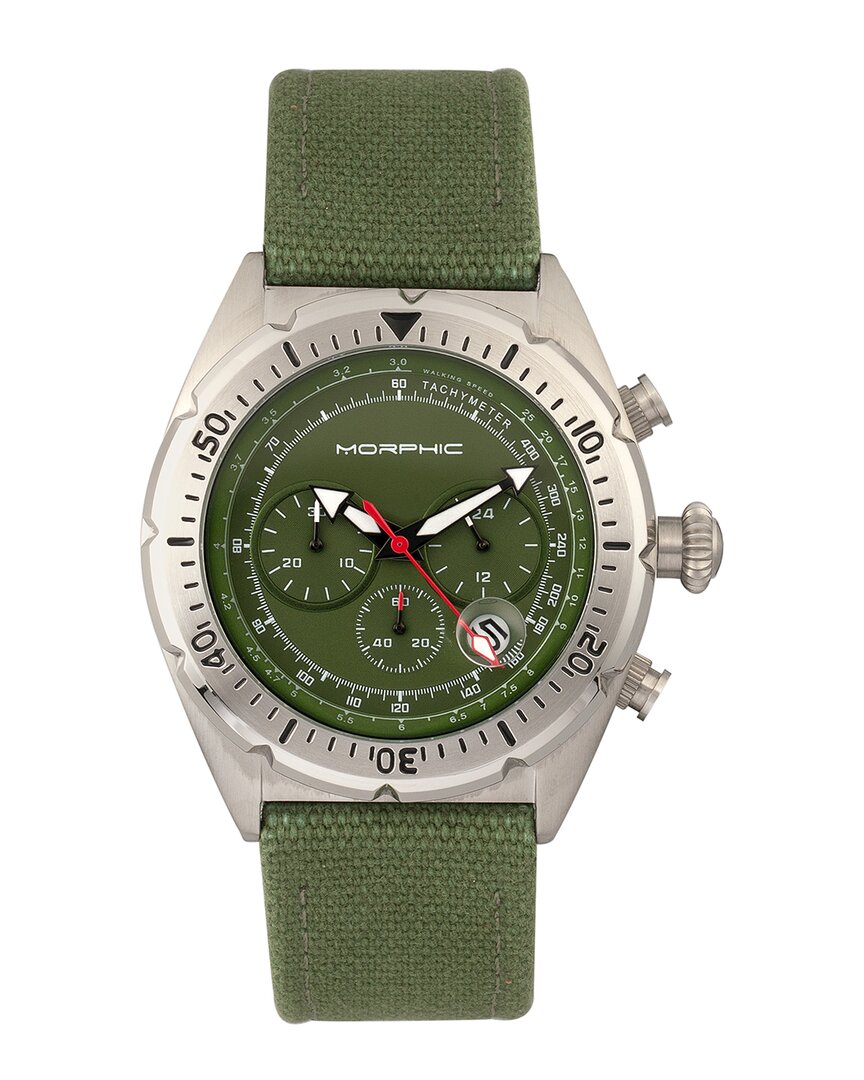 Morphic M53 Series Chronograph Fiber-weaved Leather-band Watch W/date In Green