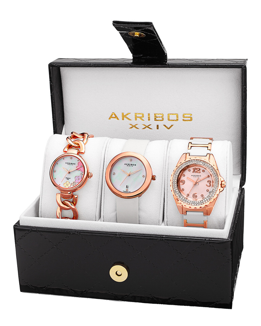 Akribos Xxiv Women's Set Of 3 Diamond Watches
