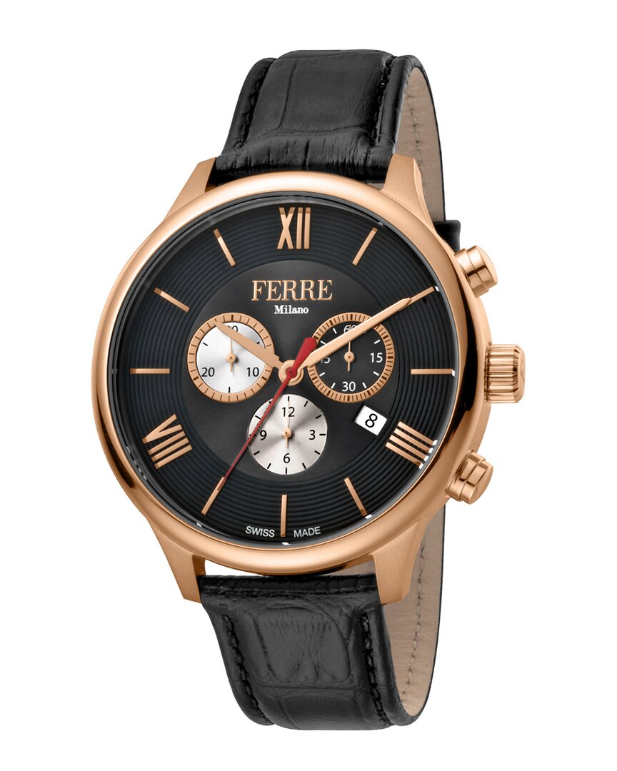 Ferre Milano Classic Chronograph Quartz Black Dial Men's Watch Fm1g144l0031 In Black / Gold Tone / Rose / Rose Gold Tone